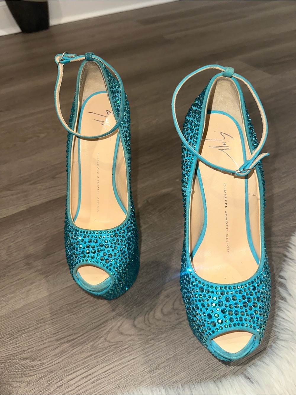Giuseppe Zanotti Blue Crystal Platform Heels